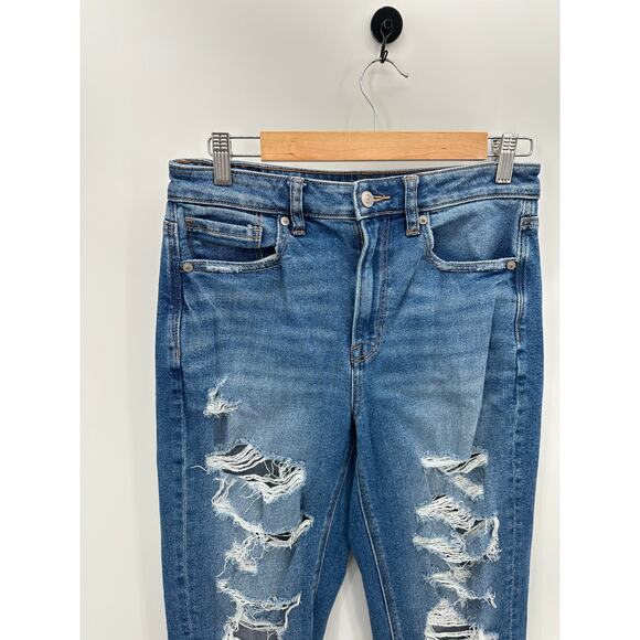 American Eagle Jeans Women 6 LONG Blue Medium Wash Distressed Denim Mom - Picture 4 of 9